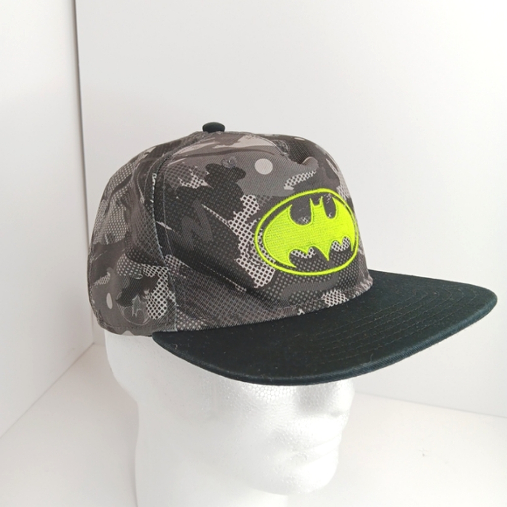 Batman Kids Baseball Hat Camo Grey Green OS Boys Adjustable Cap